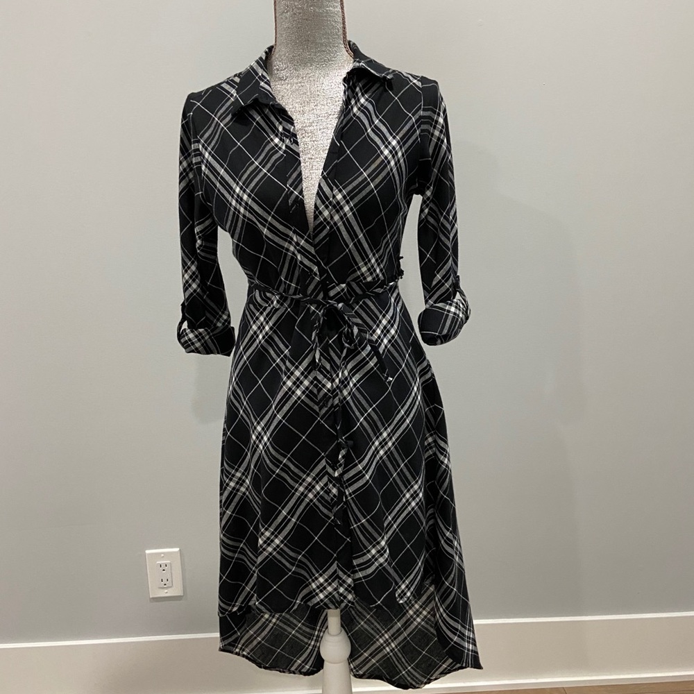 Plaid Black Maxi Button Up Dress